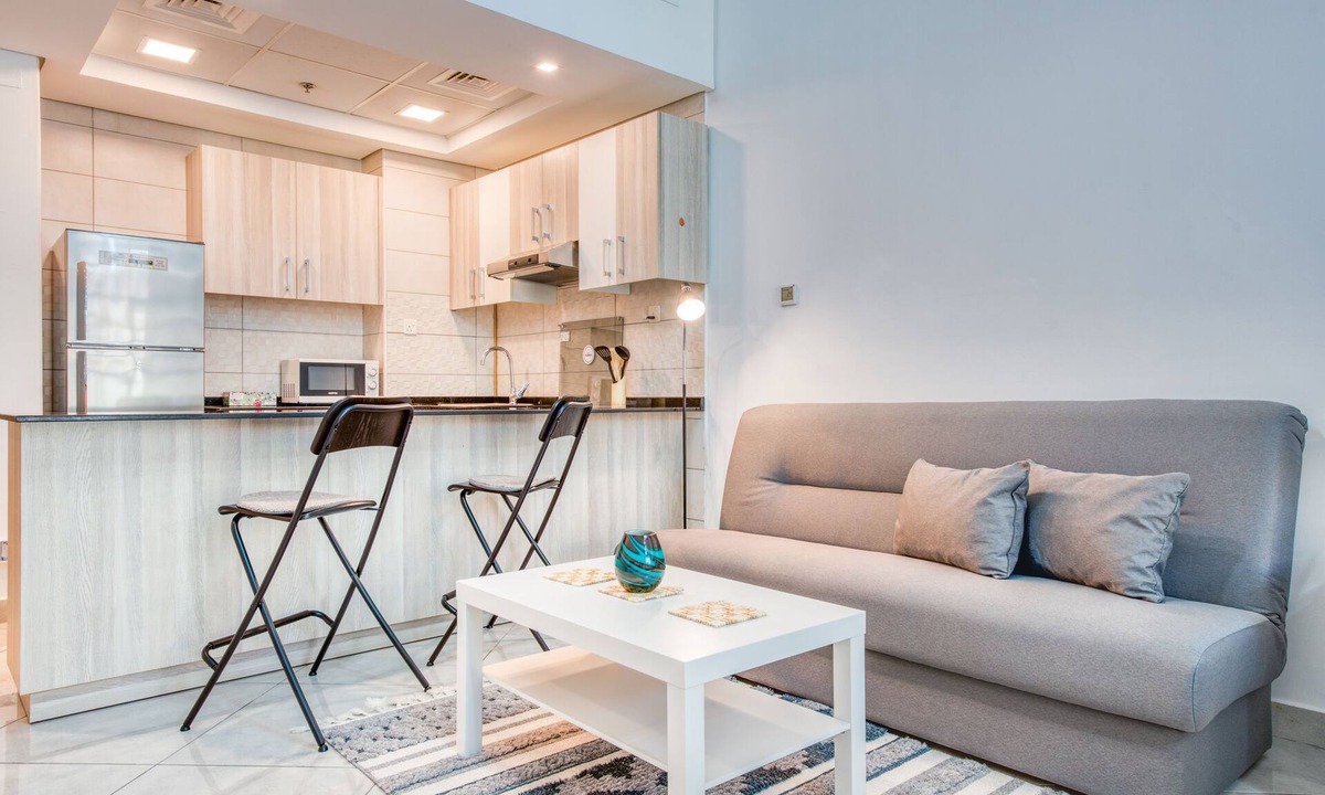 Dubai Production City Apartment | Elegantly furnished studio with balcony in cool Dubai