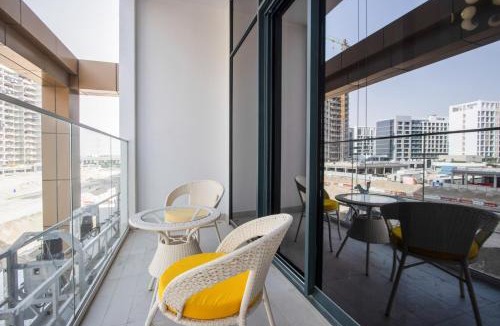 Nad Al Sheba Apartment | Riviera Living, Redefined - Stylish Studio with Pool and Balcony