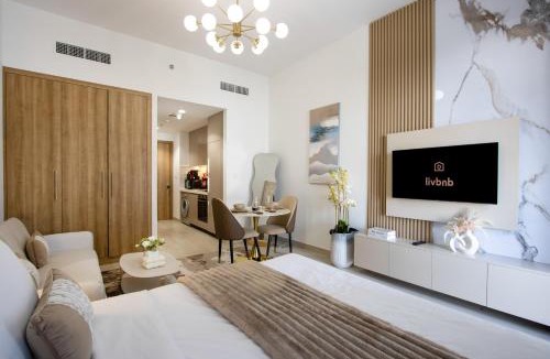 Nad Al Sheba Apartment | Riviera Living, Redefined - Stylish Studio with Pool and Balcony