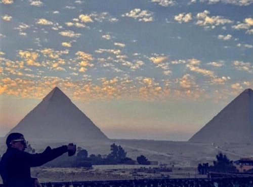 Moon light pyramids view in Cairo
