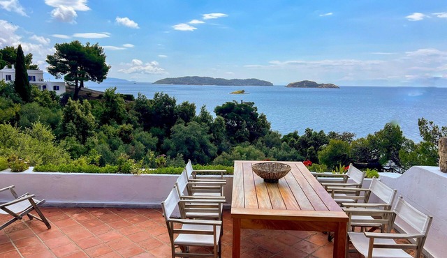 Seafront Villa with amazing view just 30 meters from semi-private beach in Skiathos