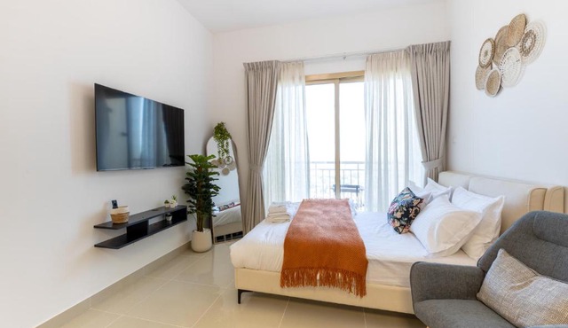 Serene studio apartment with Burj Khalifa view in Jumairah Village Circle JVC
