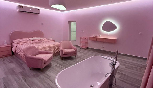 The pink private swimming pool chalet & villa
